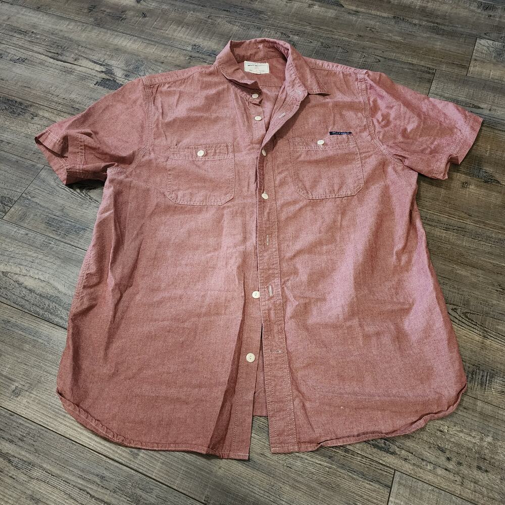 Field and Stream faded red button down short sleeve shirt size L 2504